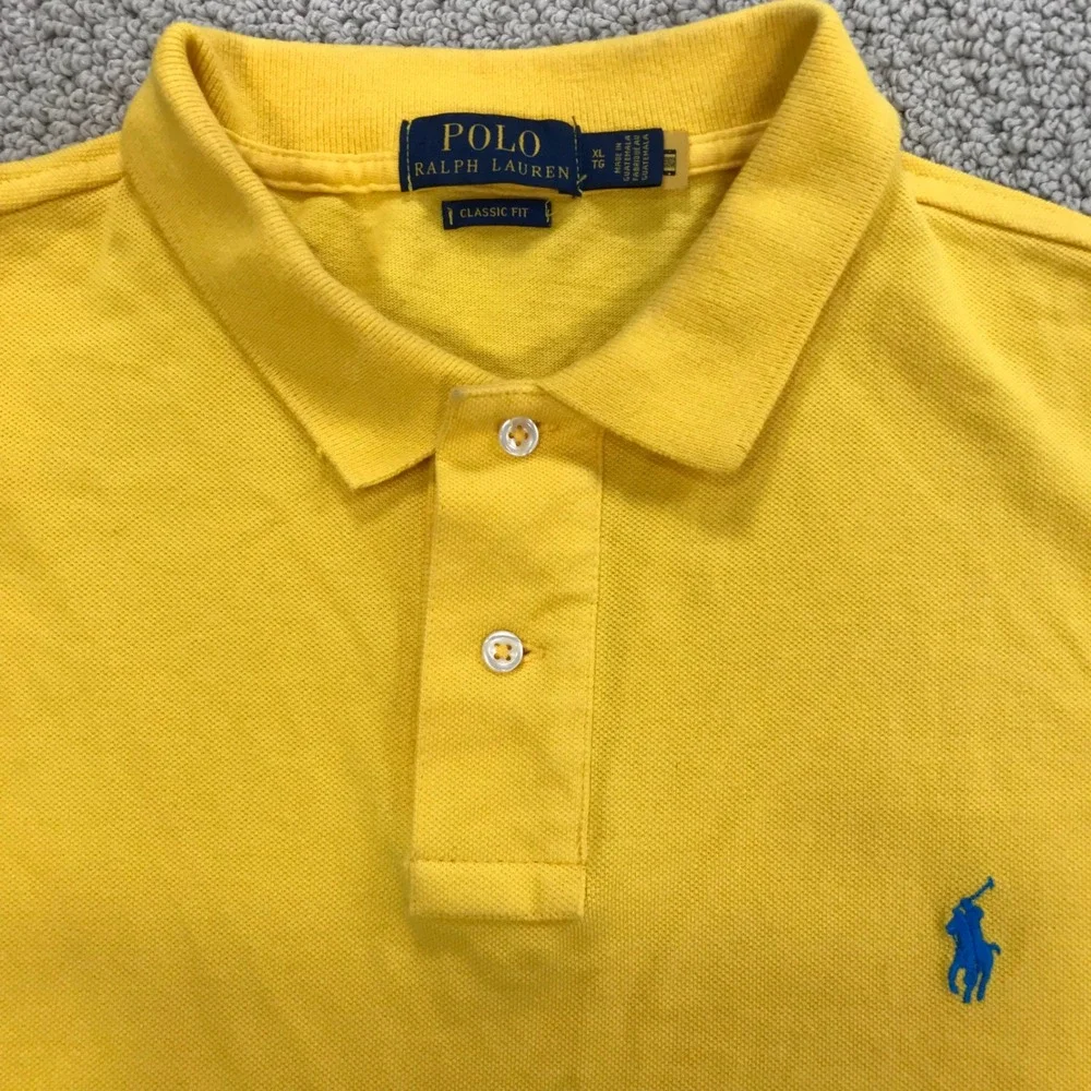 Polo Ralph Lauren Mens XL Classic Fit Yellow Cotton Pique Polo Blue Pony Logo